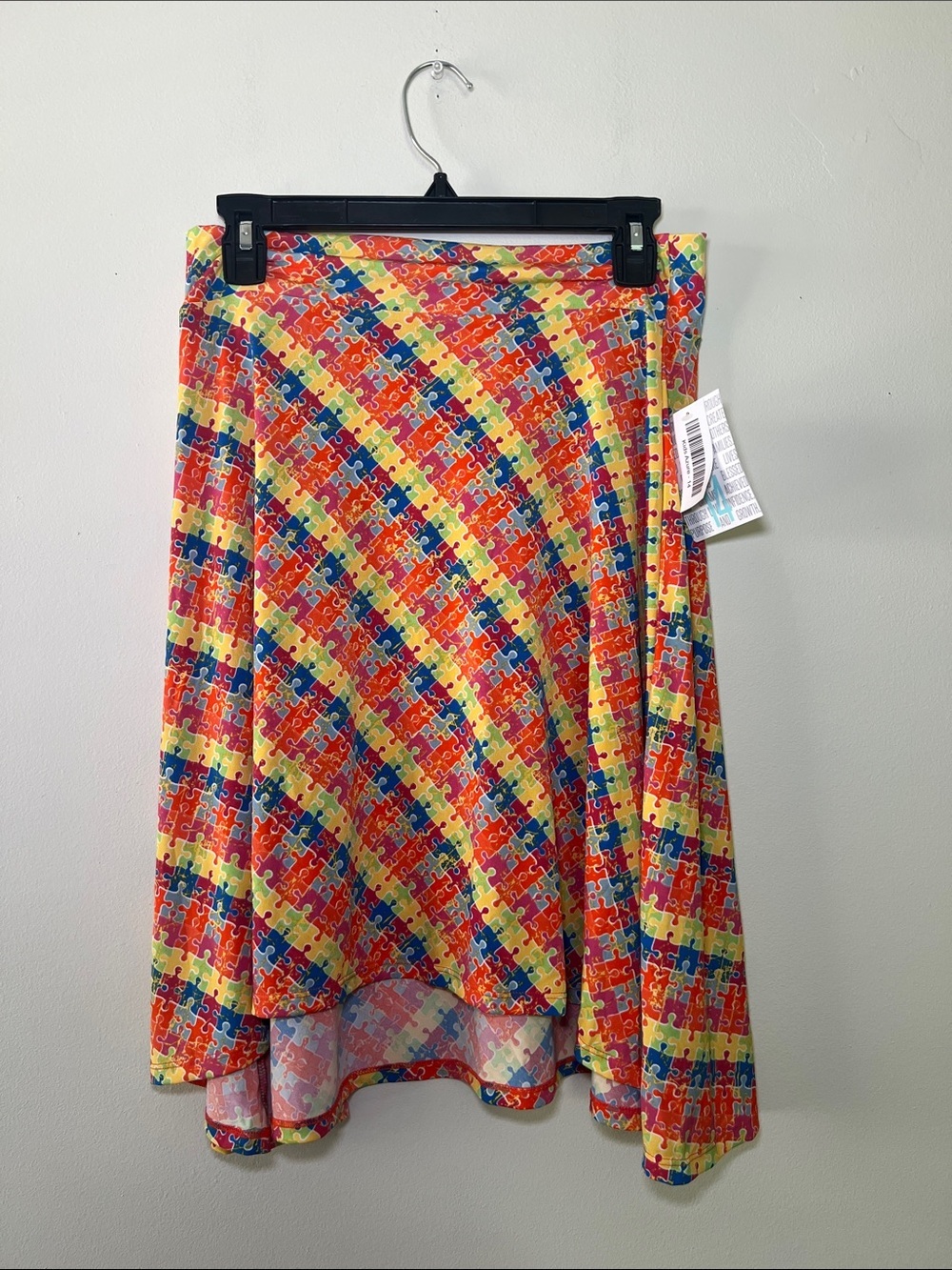 LuLaRoe Multicolor Puzzle-Print Skirt - Red, Yellow, Blue, Orange